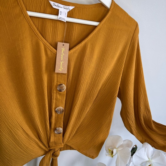 Full-sleeve summer blouse with a front knot (bow) - Picture 7 of 10